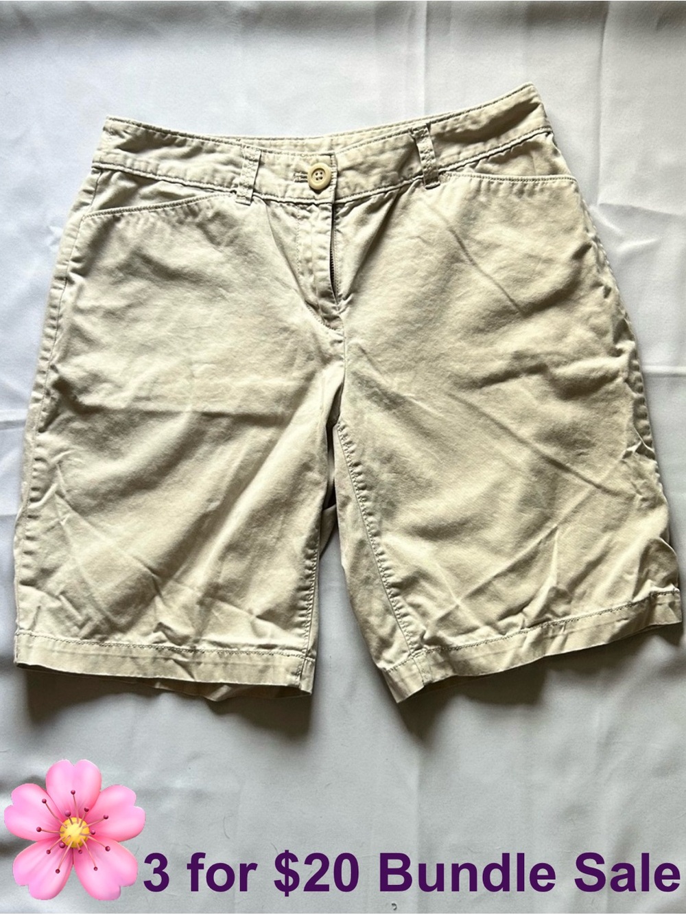 LOFT Khaki Flat-Front Shorts